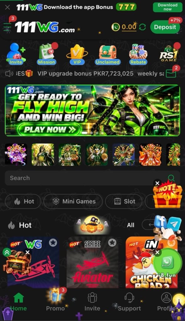 111WG Game Slots interface showing colorful slot machines, bonus rewards, jackpots, and an exciting mobile gaming experience.