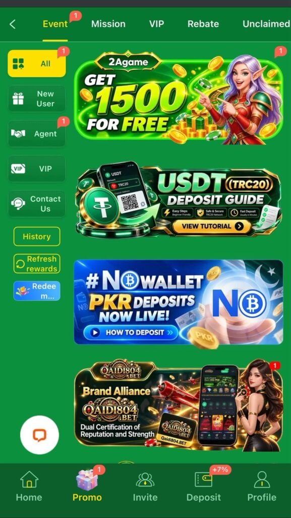 2A Game bonus page displaying available promotional offers.