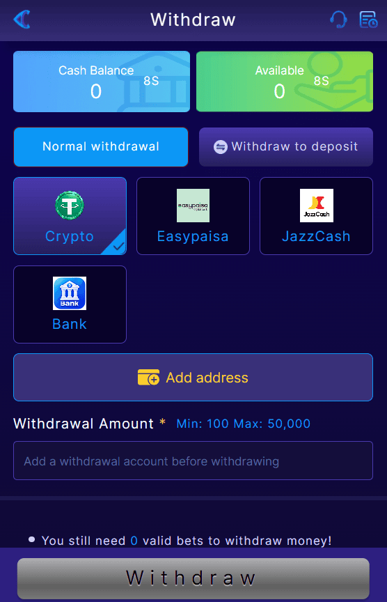 81CC Game withdrawal guide showing payment options and account balance management
