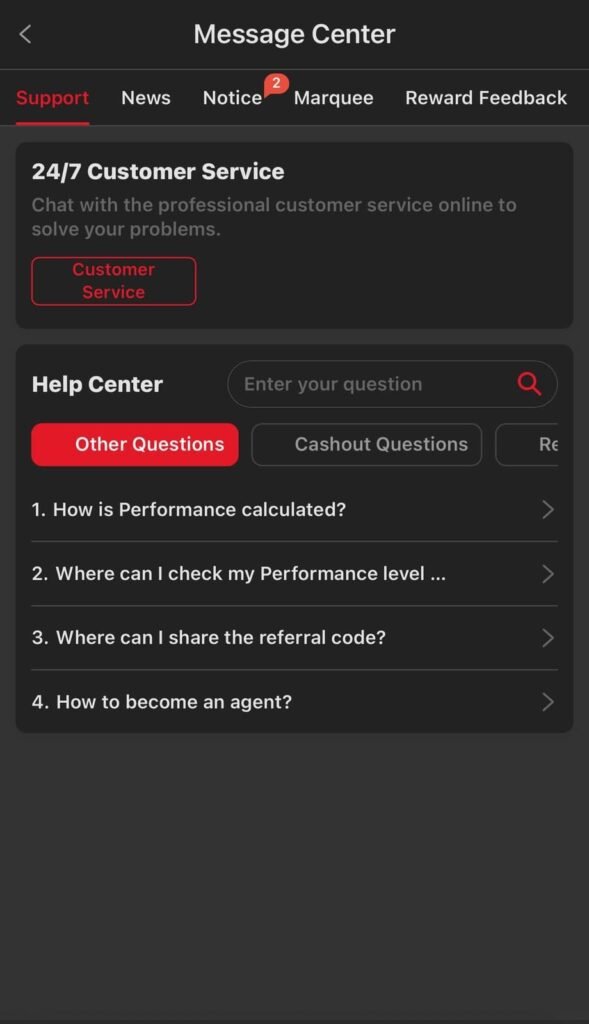 999AP Game customer support section