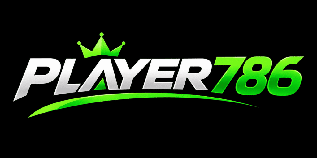 PLAYER786 logo with bold silver and neon green text on a black background.
