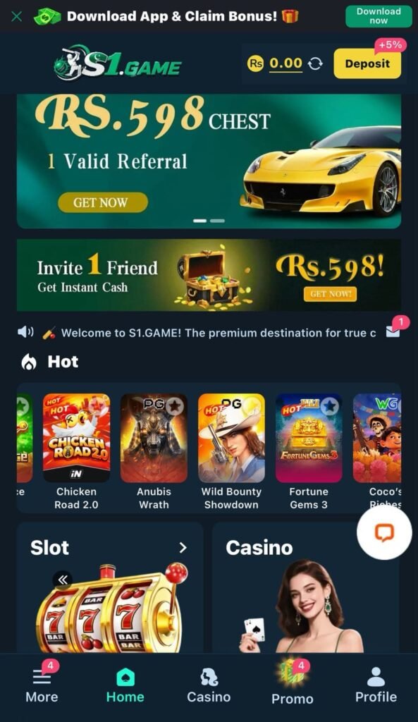 S1 Game slots section featuring online slot-style games.