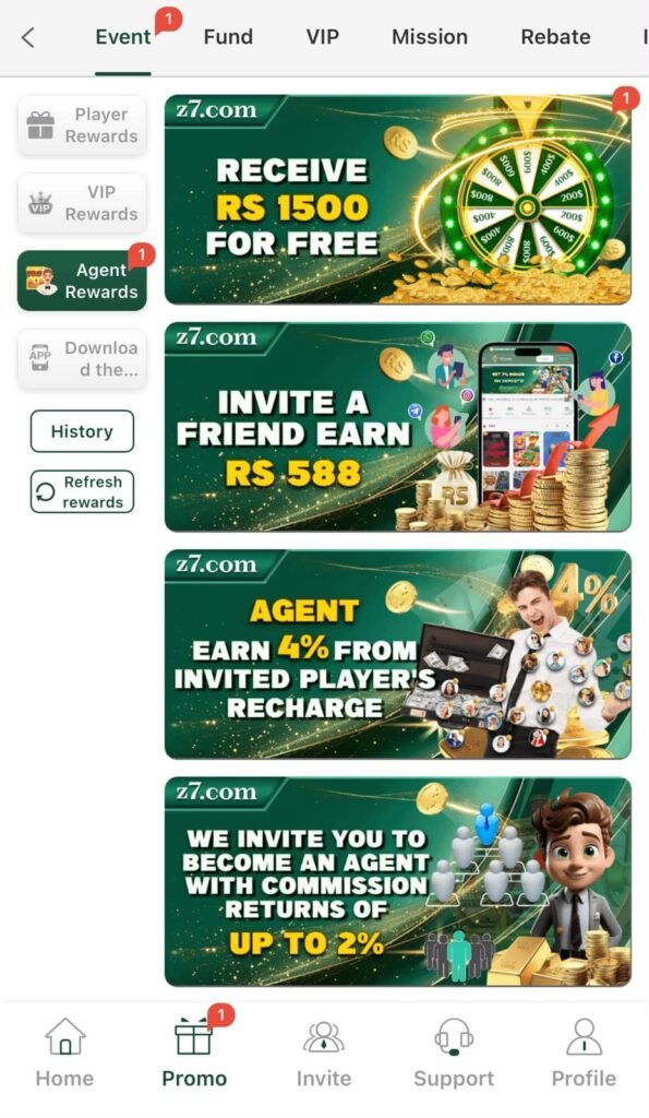 Z7 Game APK bonus and rewards section.
