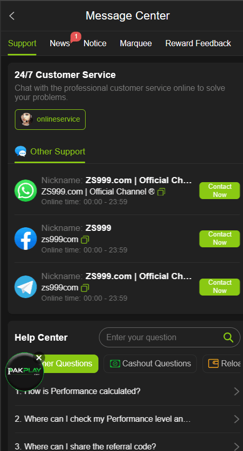 ZS999 customer support section with a modern help interface