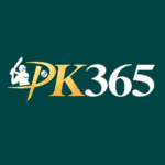 PK365 Game logo with gold and white lettering and a cricket player design on a dark green background.